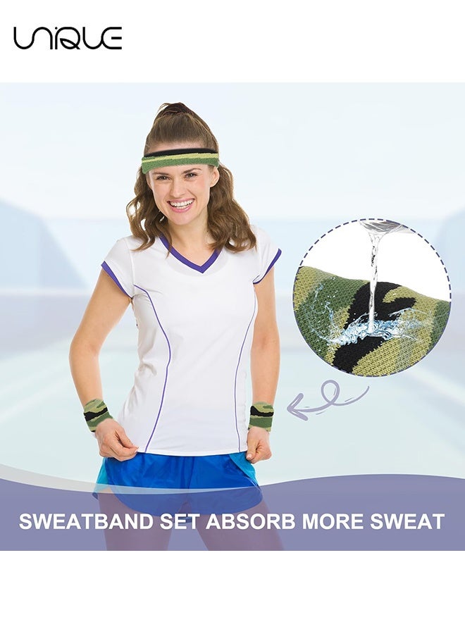 Unique 3PCS Sweat Band Set Sports Terry Cloth Headband Wristband Set Moisture Wicking Sweat Absorbing Head Band for Women Men Workout Exercise (Striped Camouflage) - Image 5